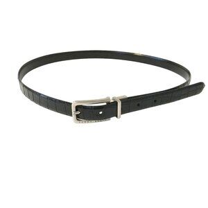 PERRY ELLIS Black Croc Embossed Vegan Leather Belt Silver Buckle Unisex Sz 36 L